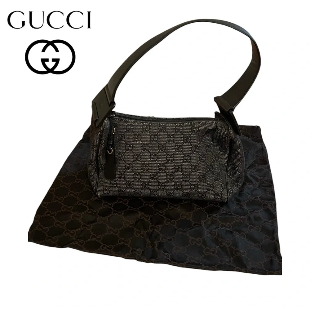 GUCCI Denim Monogram GG Signature Shoulder Bag w Gucci Dustbag - Picture 13 of 17